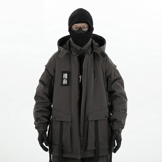 Winter New Functional Fan Moving Ribbon Hooded Cotton Jacket Men