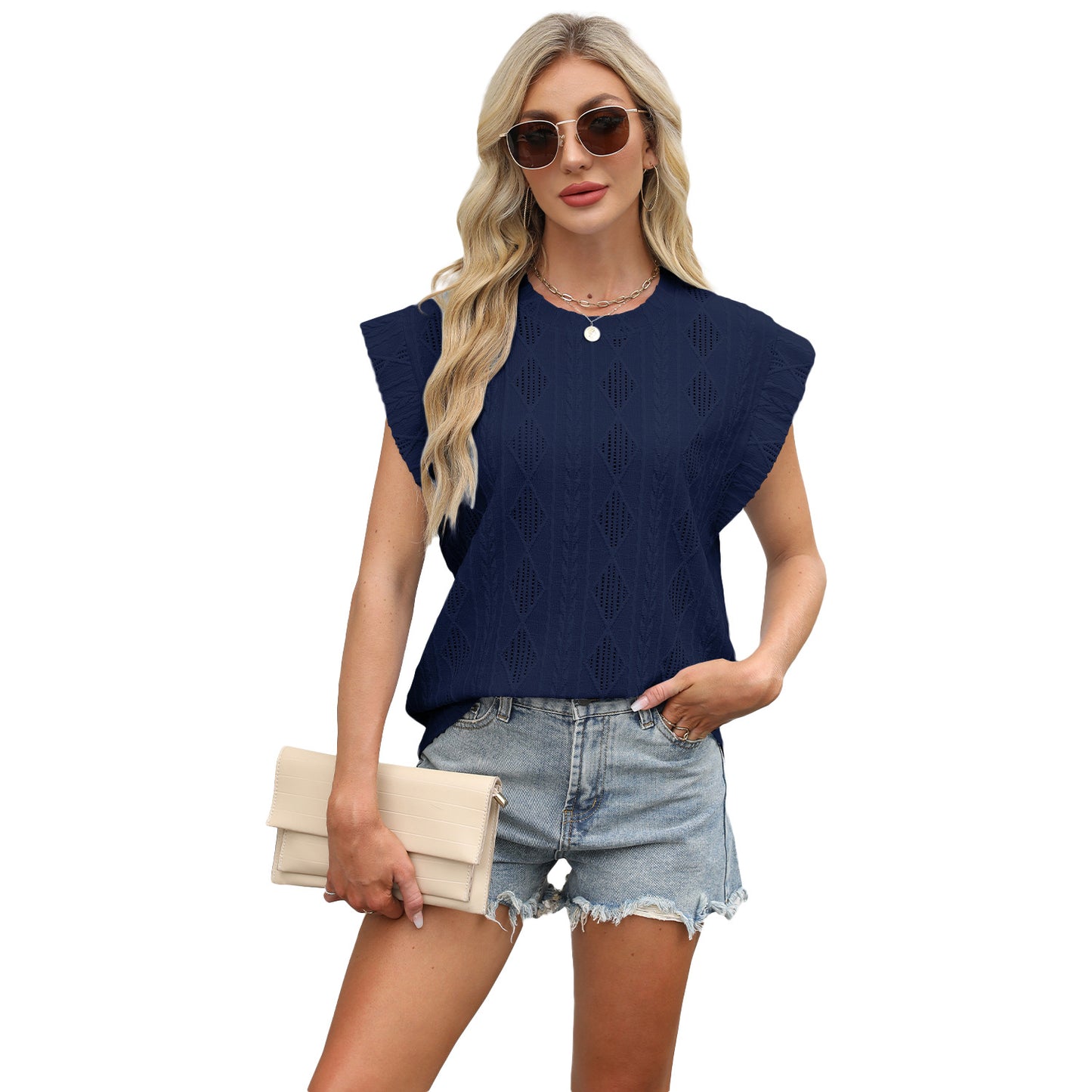 Crew-neck Loose-fitting Short-sleeve T-shirt With Jacquard Detailing Tank Top