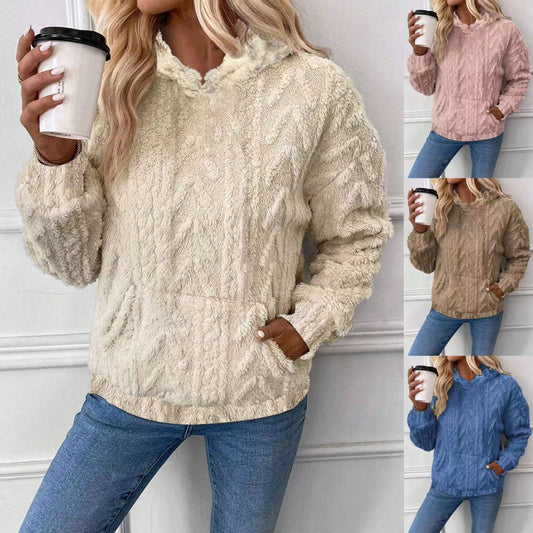 Dame Hættetrøje i Jacquard med Fleece og Løs Pasform