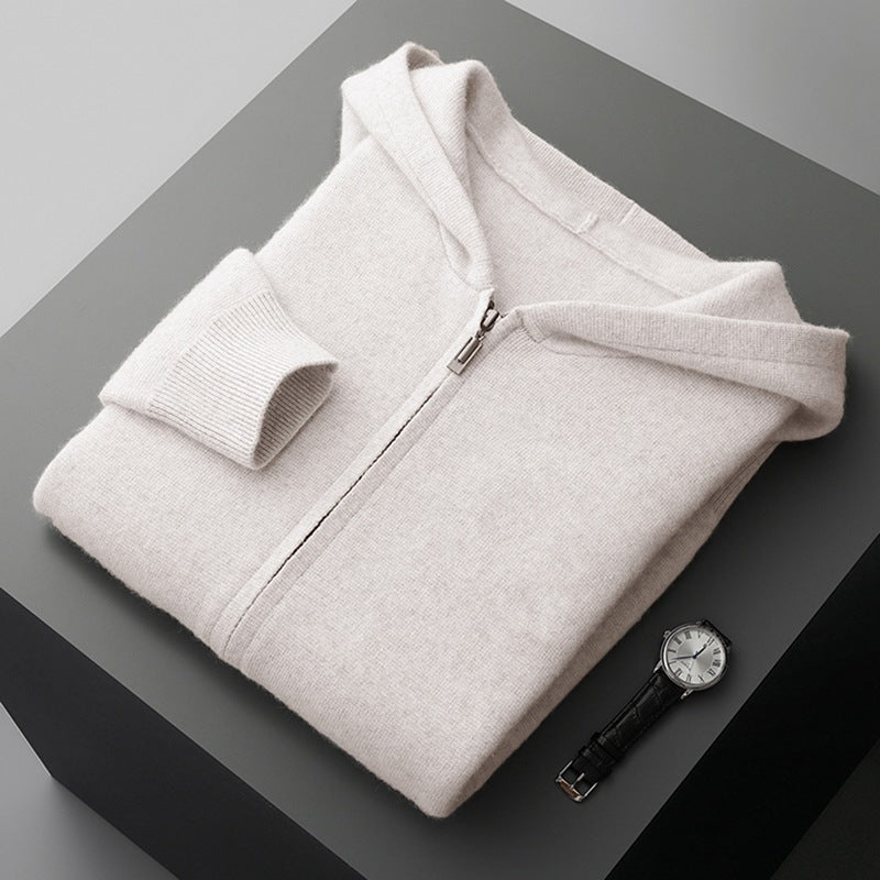 Men's Cashmere Cardigan Youth Casual Hooded Zipper Thickening Cardigan