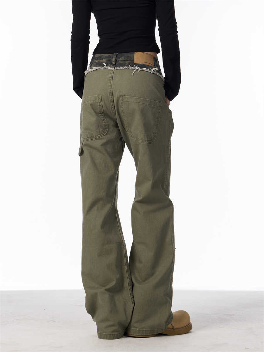 Ripped Cargo Jeans Straight Logging Casual Trousers