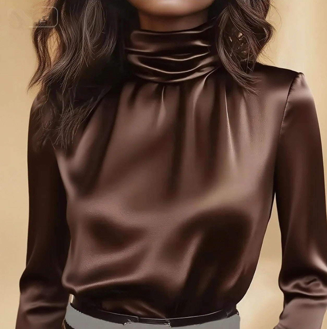 New Womens Simple Retro Turtleneck Solid-Color Long-Sleeve Shirt