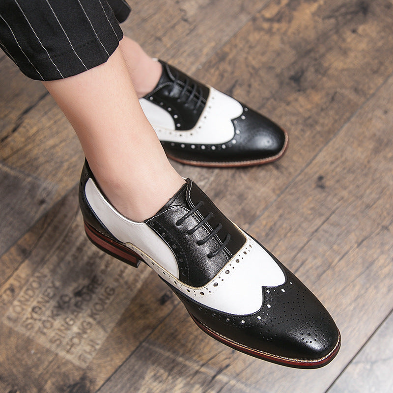 British Style Hit Color Lace-Up Brogues Low-Cut Personality Men's Shoes Trend