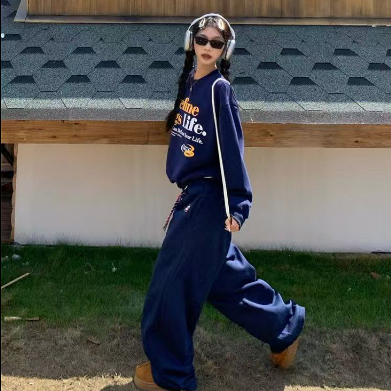 Retrostyle Women's Sportswear Set Loosefitting Casual Crewneck Hoodie And Trousers