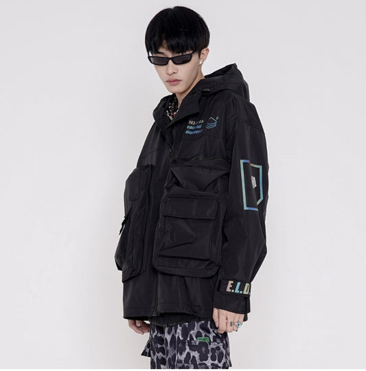 Laser reflective letters printed workwear jacket men