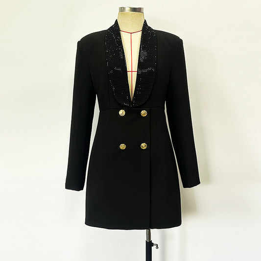 Socialite Style Deep V Green Fruit Collar Backless Heavy Embroidery Suit Coat