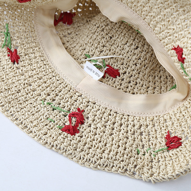 Wavy Brim Straw Fisherman Knitted Hat