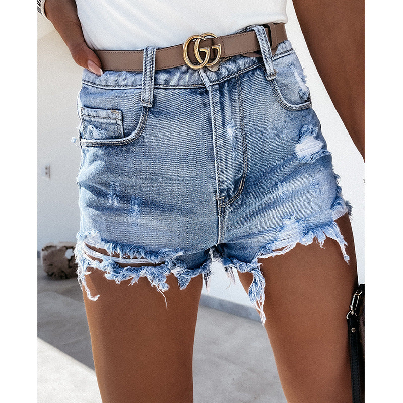 Dame Højtaljede Rippede Vaskede Kvastede Sexede Slanke Denimshorts
