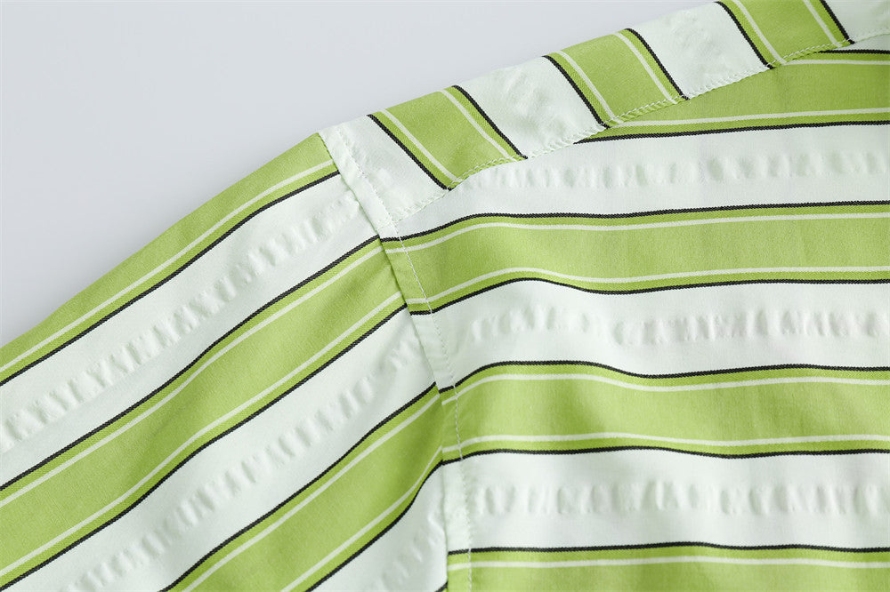 Men's Summer Leisure American-style Embroidered Striped Short-sleeved Shirt