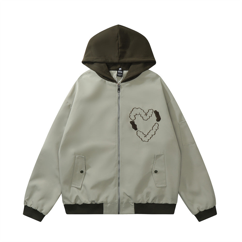 Love Embroidered Colorblock Hood Jacket