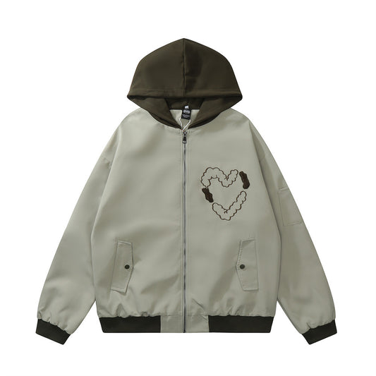 Love Embroidered Colorblock Hood Jacket