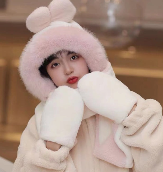 Winter Hat And Scarf Integrated Plush Insulation