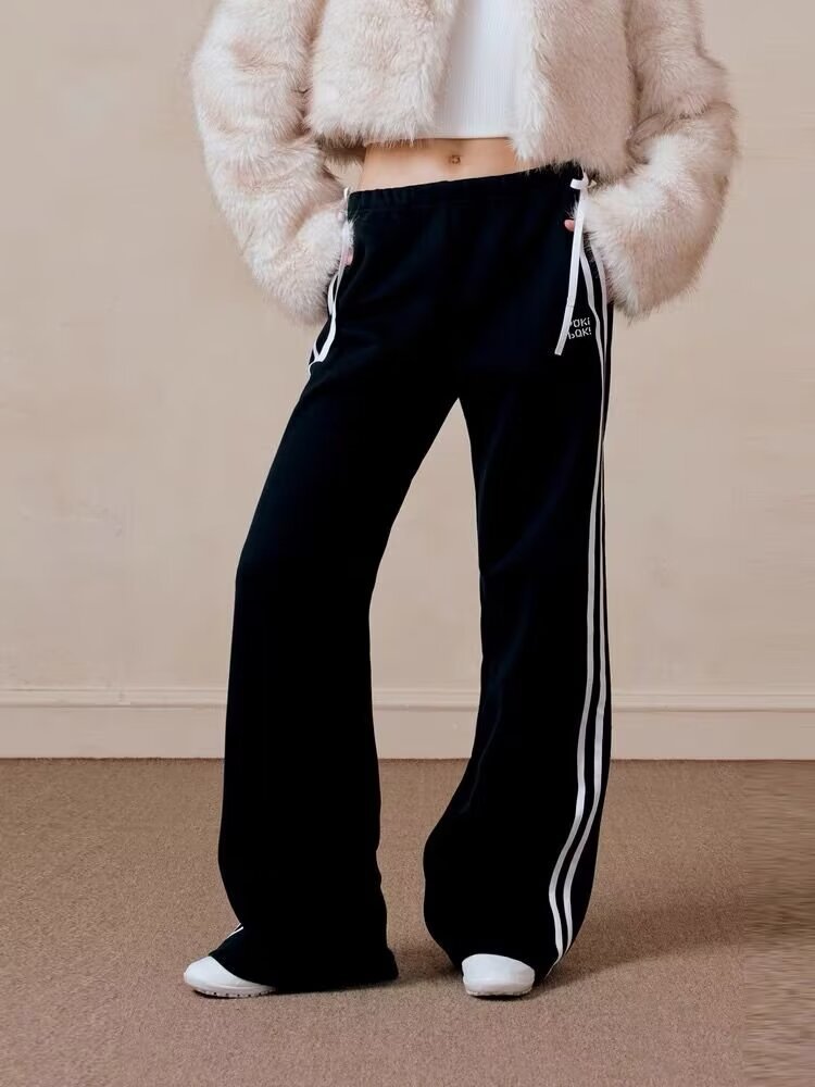 Bow Bandage Sweatpants Women's Straight Wide Leg Casual Sports Pants