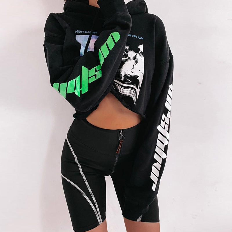 Reflekterende bogstavprint sports fitness fem-punkts bukser
