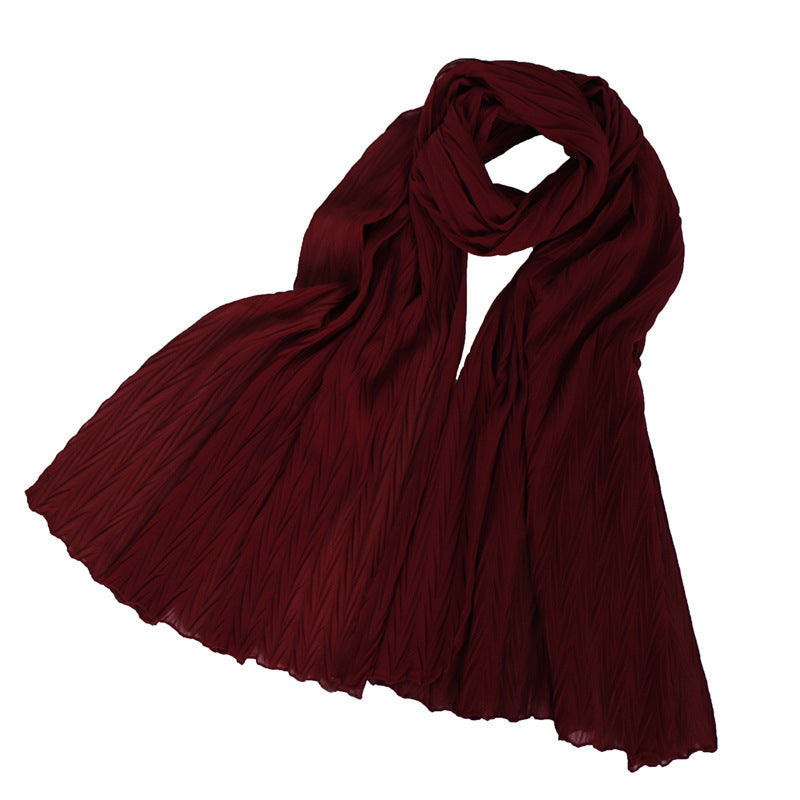 Fashion leaf crumpled solid color female headscarf