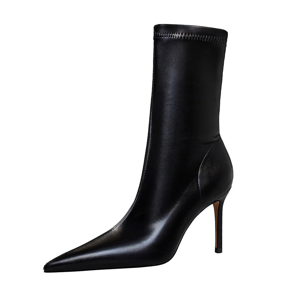 Sexy High-heeled Shallow Mouth Pointy Toe Plus Size Slim Short Boots