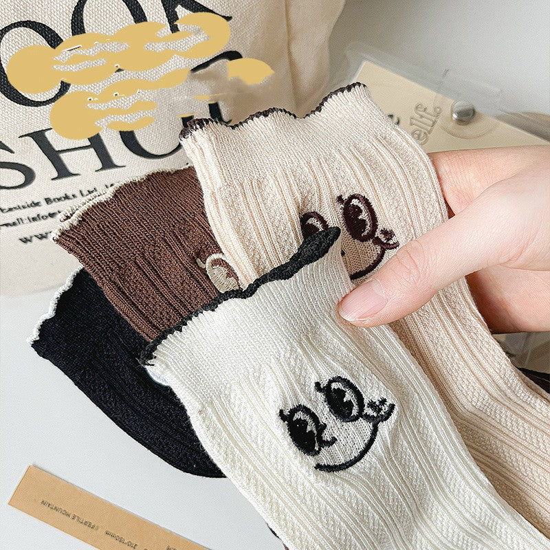 Ins Style Embroidered  Face College Style Hose