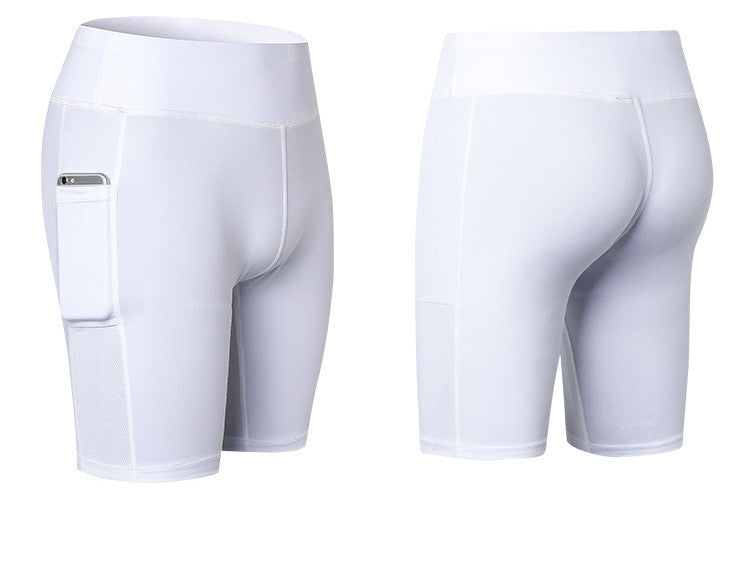 Women's Yoga Shorts Side Pockets Fitness Running Elastic Skinny Dry Perspiration Five Pants