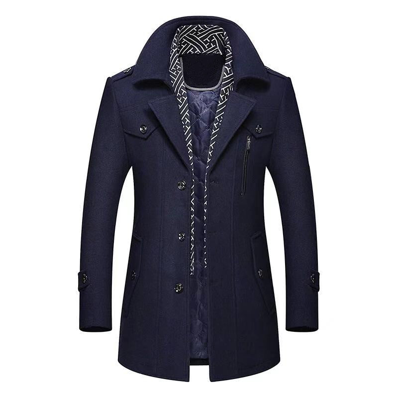 Woolen scarf collar heavy coat