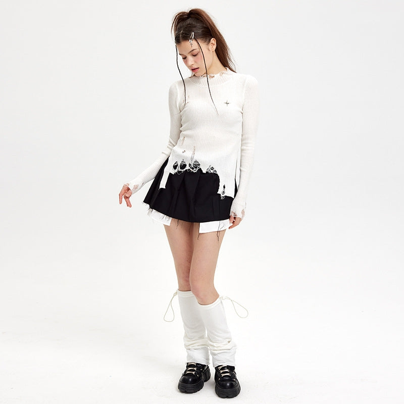 Irregular Ripped Design Long Sleeve Top