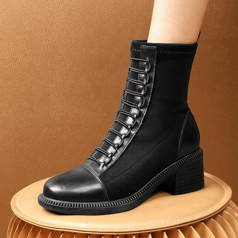 New British Style Fashion Thick Low Heel Ankle Boots