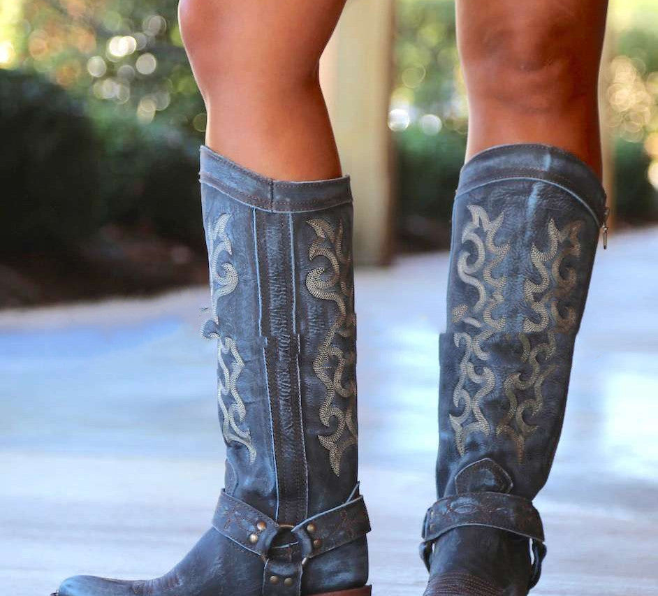 European and American round toe side zipper rider boots