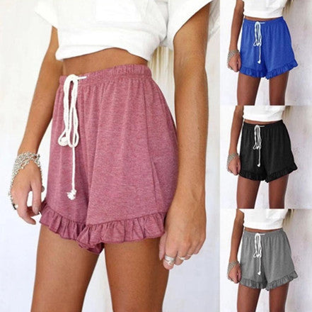 Drawstring ruffled shorts