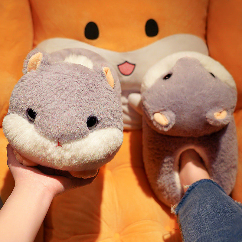 Household Bag With Cute Plush Cotton Slippers