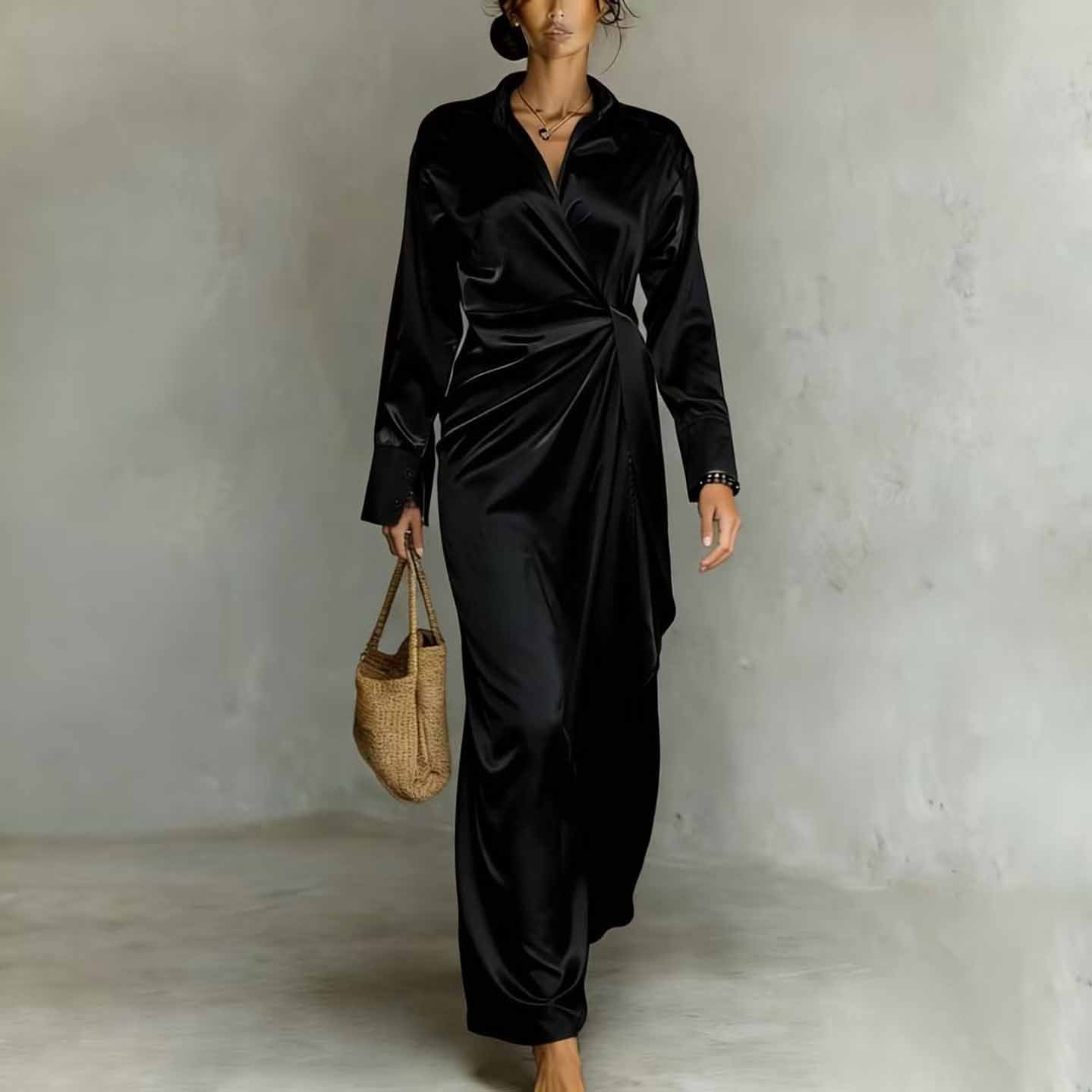 Womens High-waisted Satin Dress