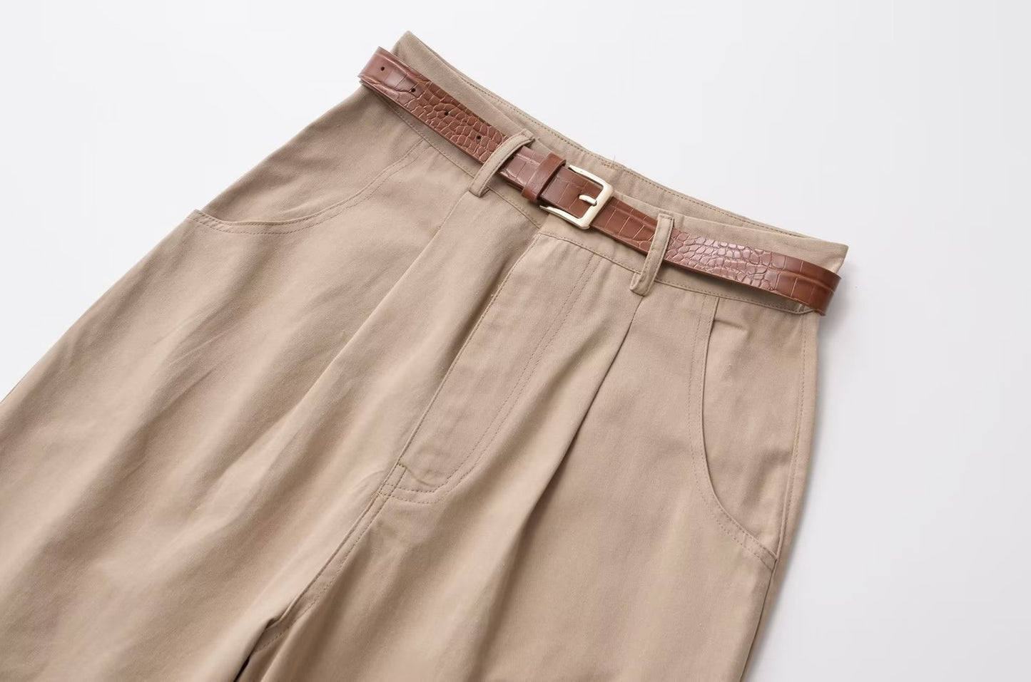 Women's Solid Color With Belt Casual Trousers