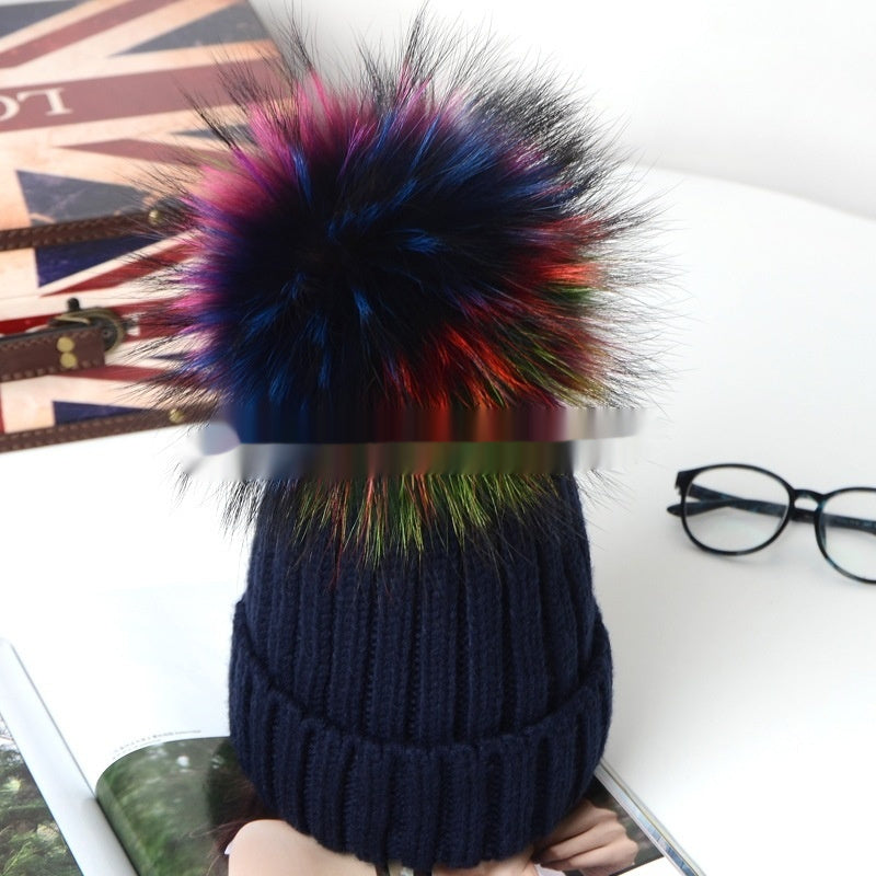 Autumn And Winter Pom-pom Wool Hat Raccoon