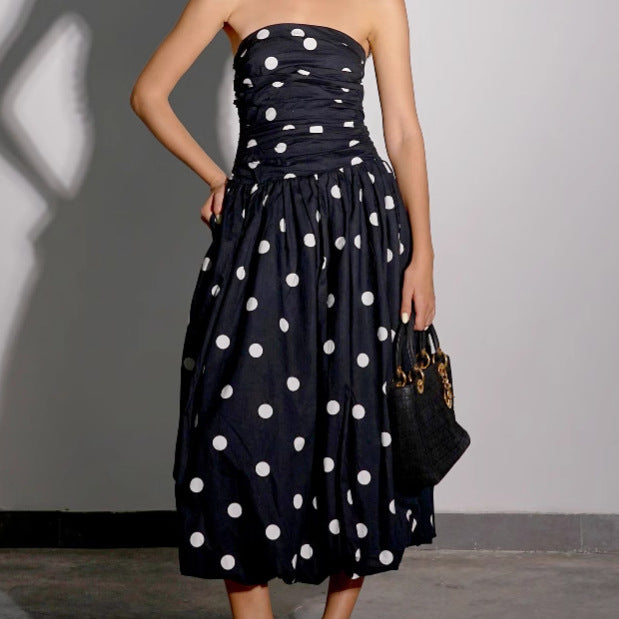 Summer New Polka-Dot Tube Top High-Waist Dress For Women