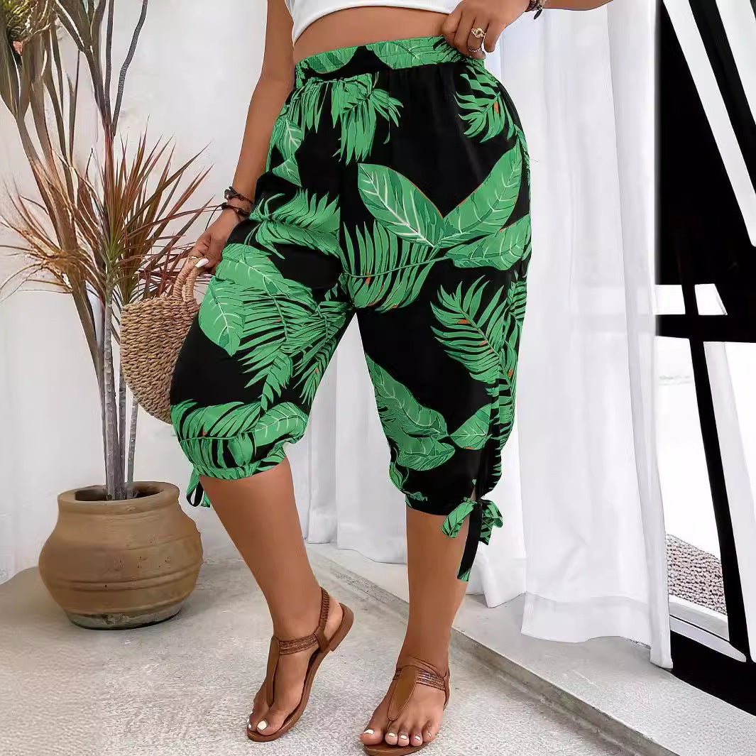 Plus Size Women's Printed Bandage Workout Leggings