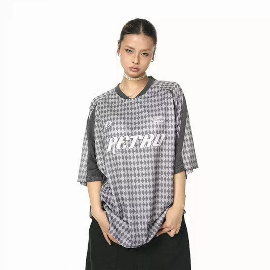 Rhombus Sports V-neck T-shirt Women's Summer Loose All-match Casual