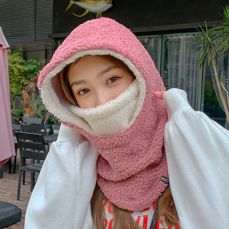 Windproof Hood Earmuffs Ladies Waterproof Fleece Warmth Padded Collar