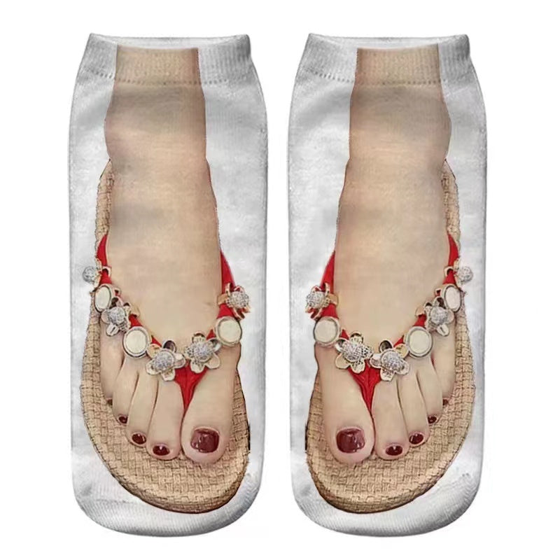 Women's Fashion Simple Flip-flop Print Socks