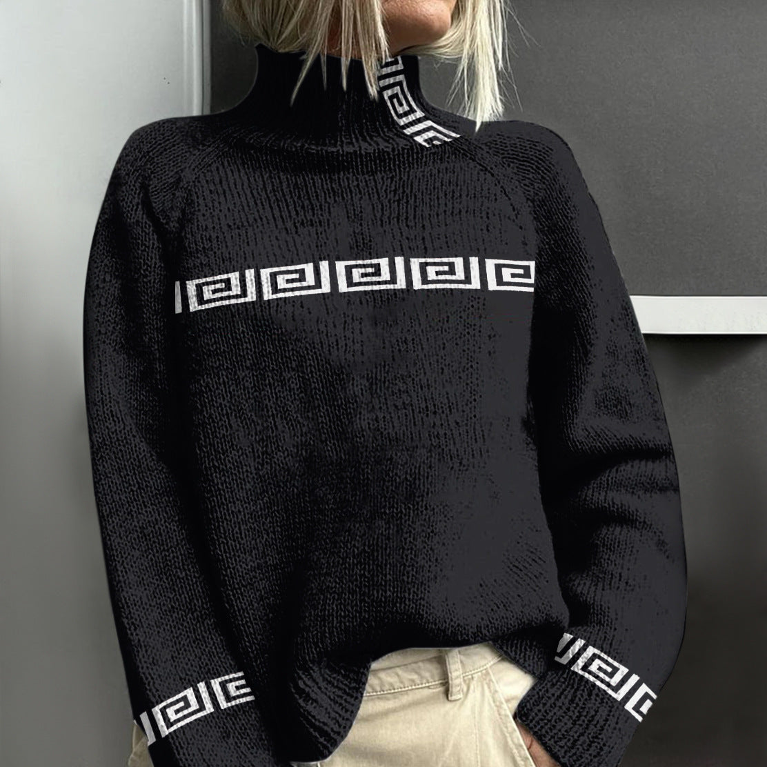 New 3D-printed Loose-fitting High-neck Top For Fallwintercross-border Style Casual Off-shoulder Design For Women