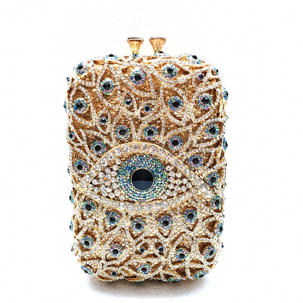 Clutch i metal med fulde rhinsten i vertikal stil