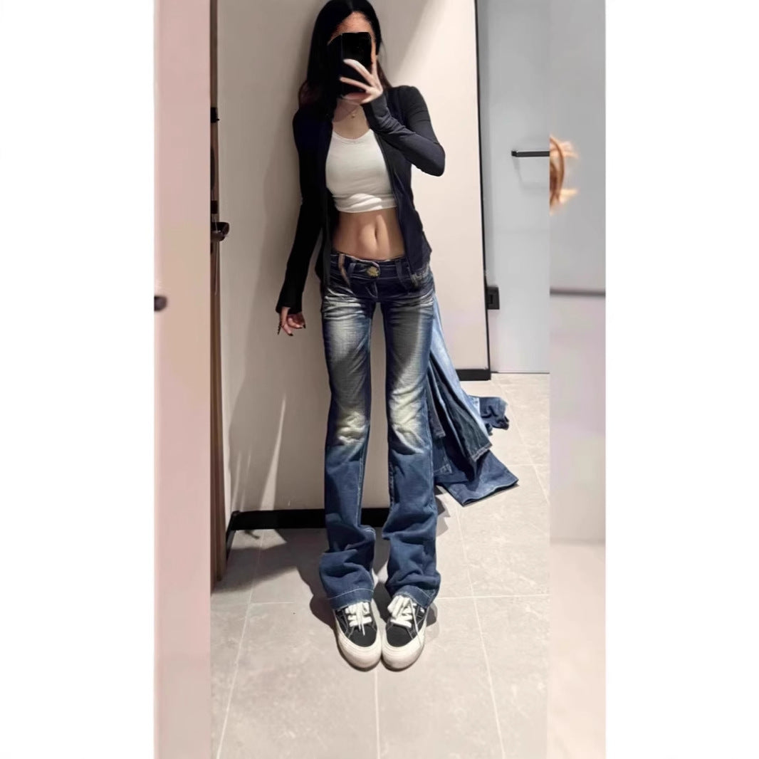 American-style Chic Edgy Embroidered Wing Jeans With A Designer Vibe