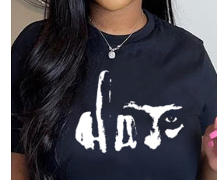 Trykte Bogstaver Dame Crew Neck T-Shirt Korte Ærmer