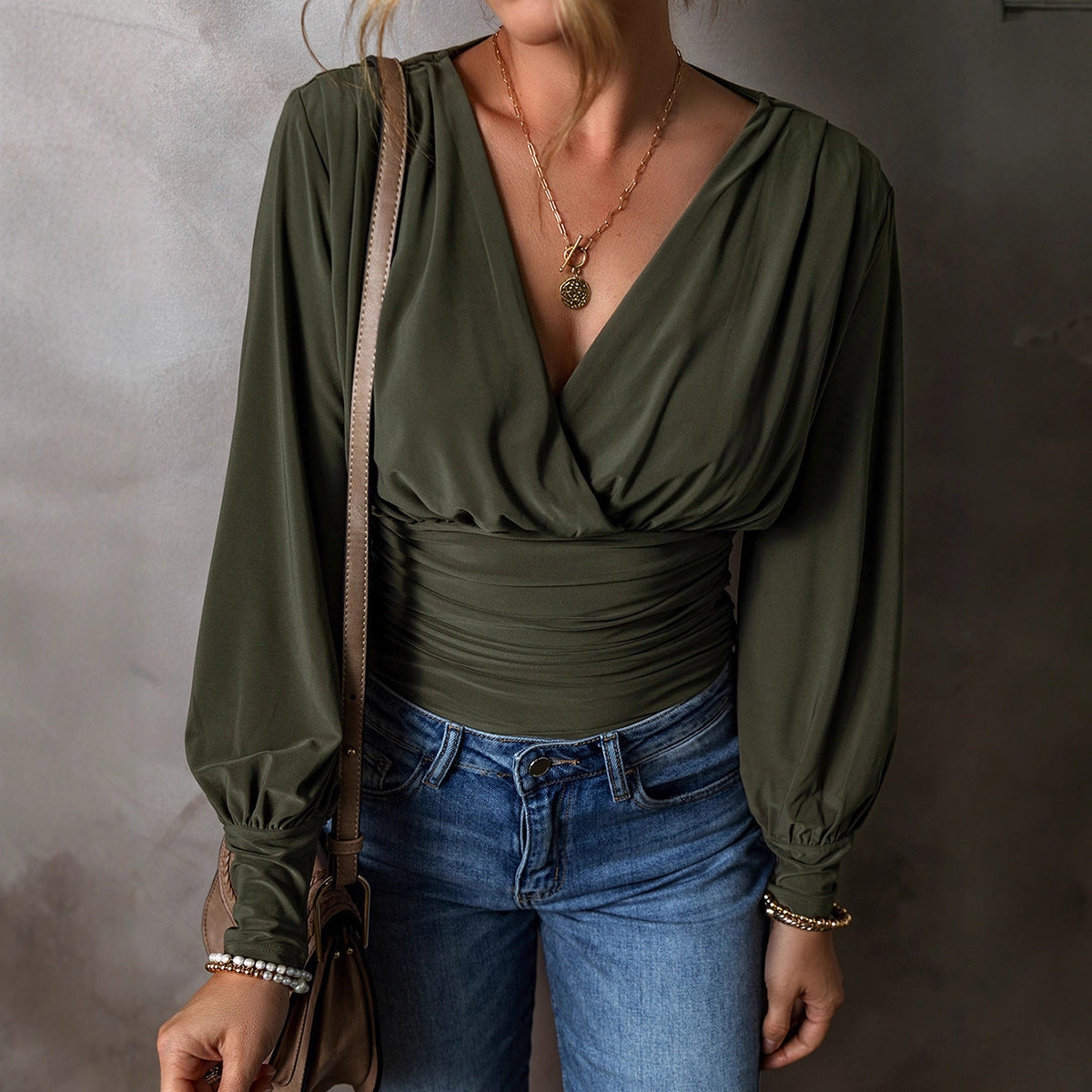 All-matching V-neck Long Sleeve Top Women