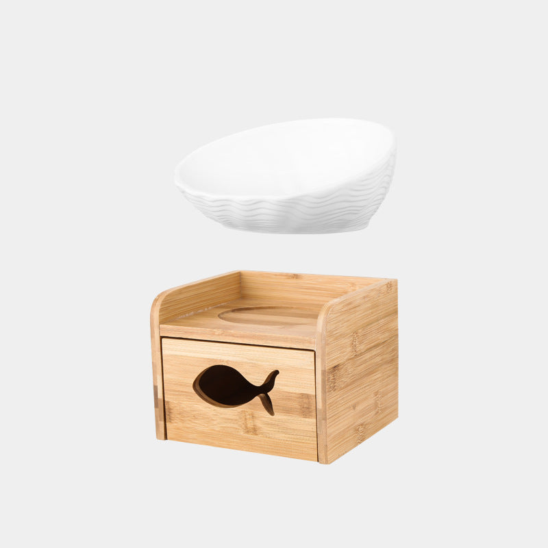 Ceramic neck cat bowl with oblique mouth