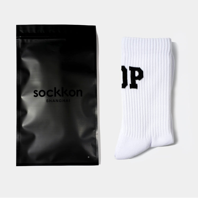 Men's white and black TOP plain sports socks