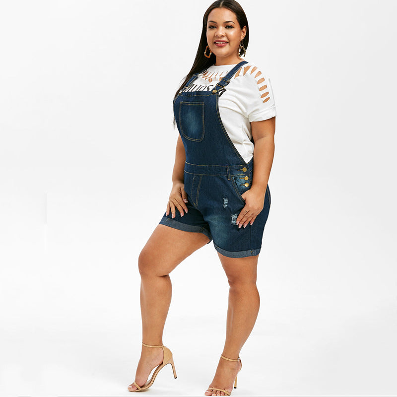 Oversized stretch denim straps shorts