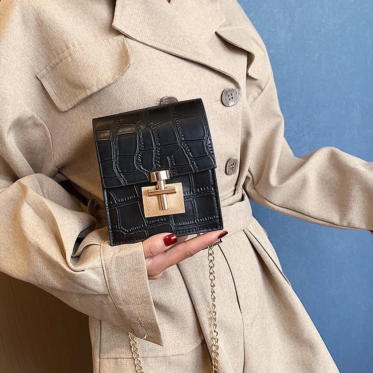 All-match stone pattern chain small square bag