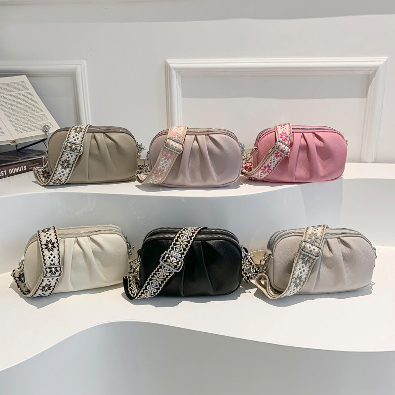 Pure Color All-matching Fashion Pleated Shoulder Niche Korean Casual Messenger Bag