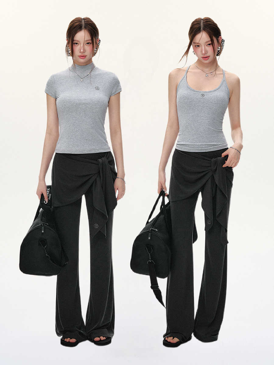 Fake Two-piece Lace-up Women's Fart Curtain Knitted Casual Pants