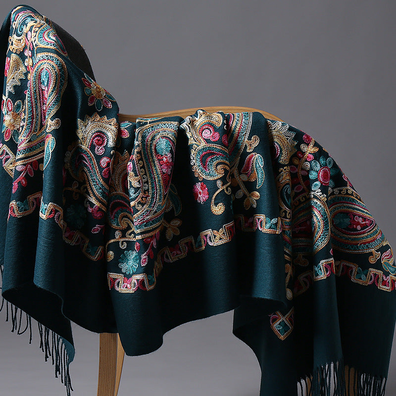 Embroidered Ethnic-Style Great Wall Cashew-Pattern Embroidery Cashmere Scarf