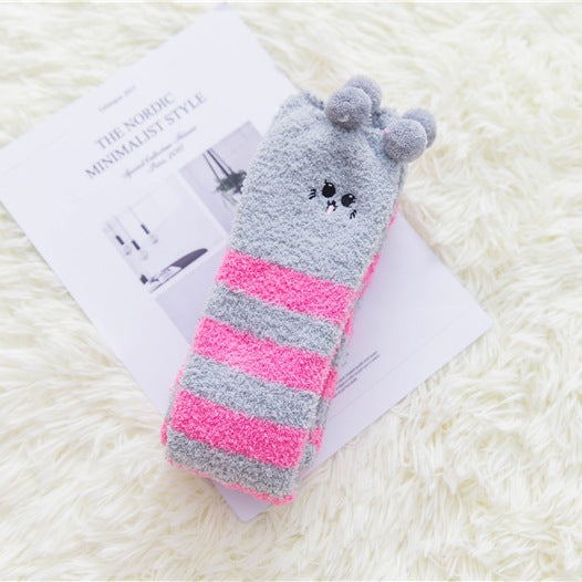 Long tube striped female socks coral velvet socks