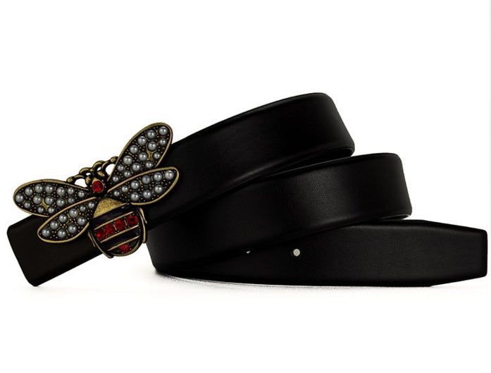 New Design Women's New Fashion Leather Belt With Metal Bee Buckle
